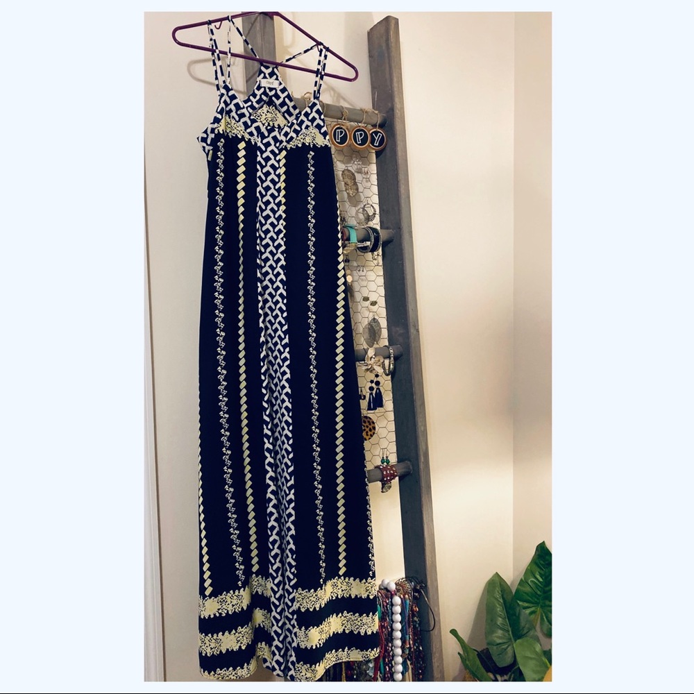 Oddy | Cream Navy Yellow | Spaghetti Strap Dress